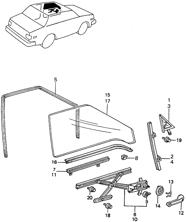 BODY / AIR CONDITIONING/FRONT DOOR WINDOW for 1982 Honda CIVIC SEDAN #1