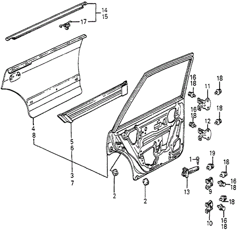 BODY / AIR CONDITIONING/REAR DOOR PANELS 4DR for 1985 Honda ACCORD SEDAN #1