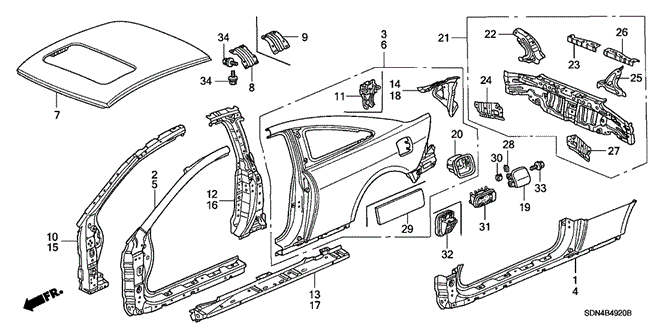 BODY / AIR CONDITIONING/OUTER PANEL - ROOF PANEL (OLD STYLE PANEL) for 2003 Honda ACCORD COUPE #1