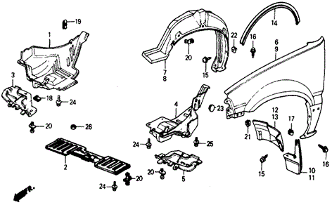 BODY / AIR CONDITIONING/FRONT FENDER for 1984 Honda CIVIC 5-DOOR #1