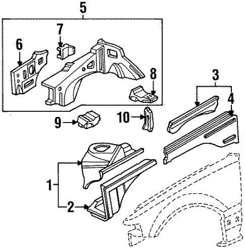 1989 Honda CIVIC SEDAN DX Member, R Front Wheelhouse (Upper) - (60614SH4A00ZZ) 1989 Honda CIVIC SEDAN DX Member, R Front Wheelhouse (Upper) - (60614SH4A00ZZ)