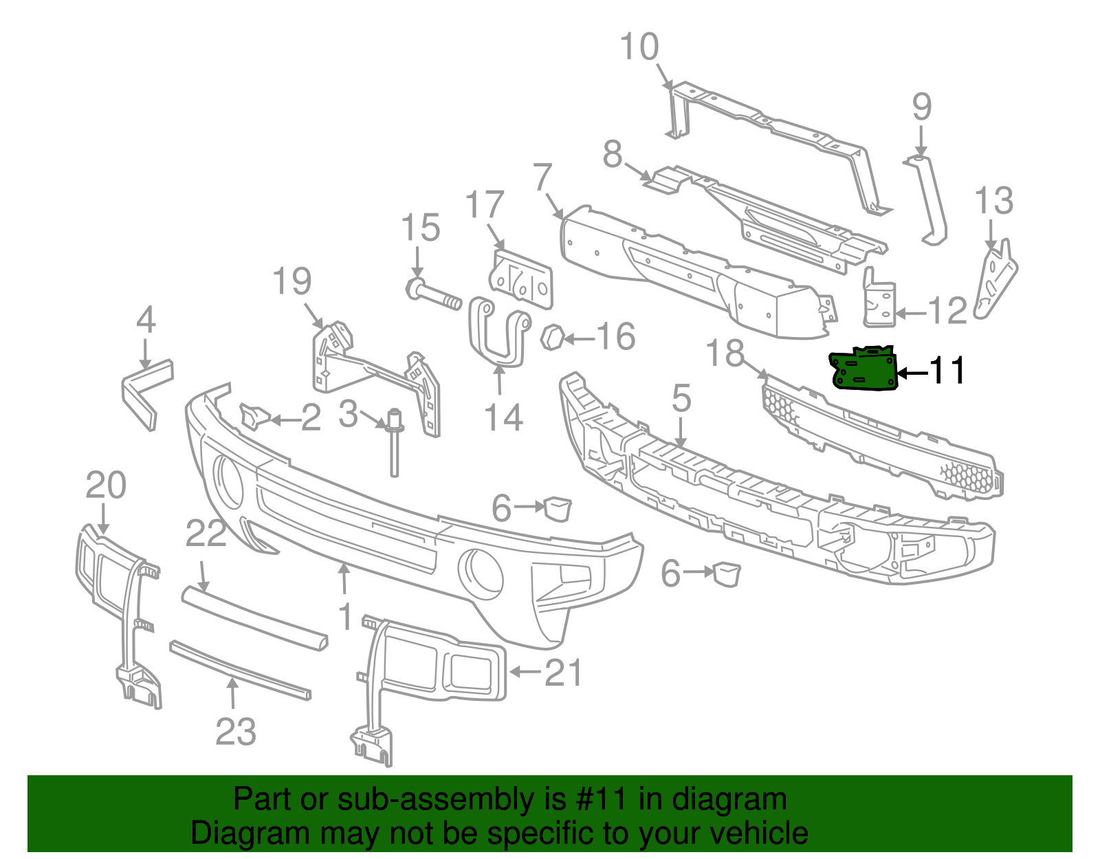 Passenger Side Front Bumper Fascia Upper Support - GM (15264940)