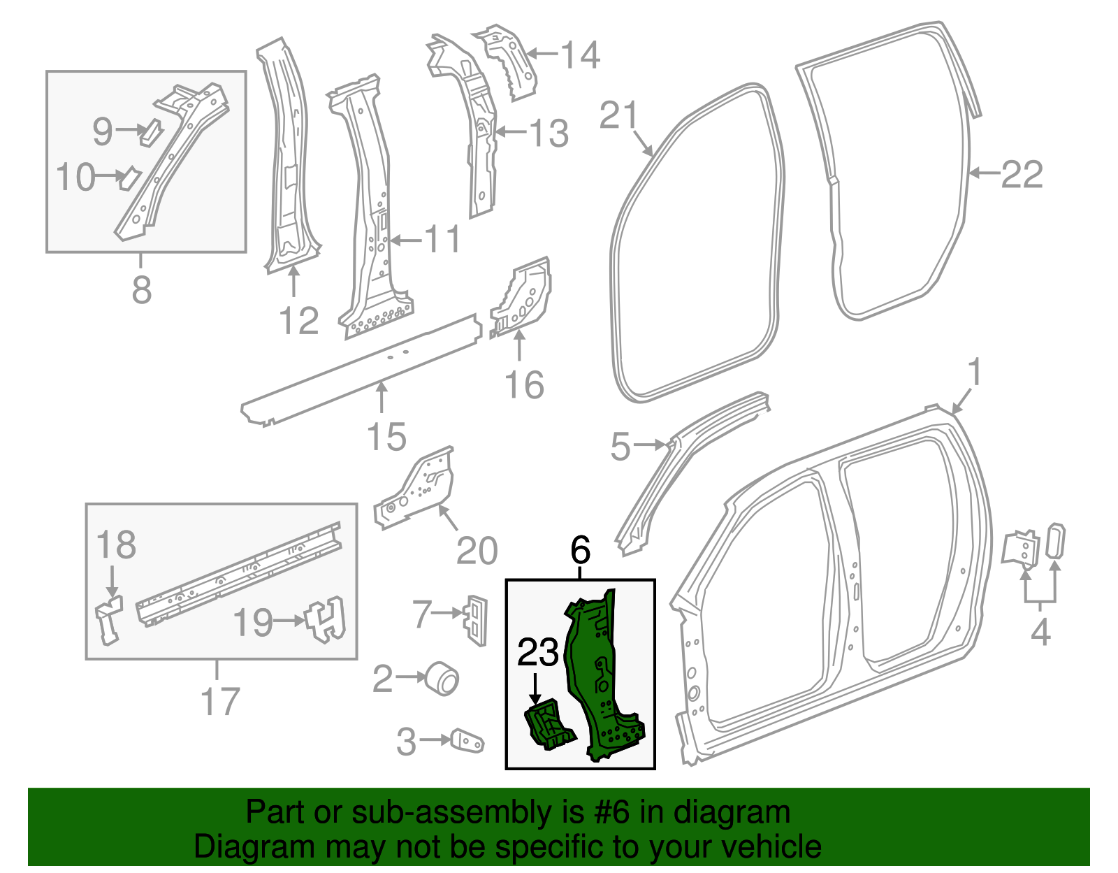 Passenger Side Body Hinge Pillar Outer Panel Reinforcement - GM (84379882)