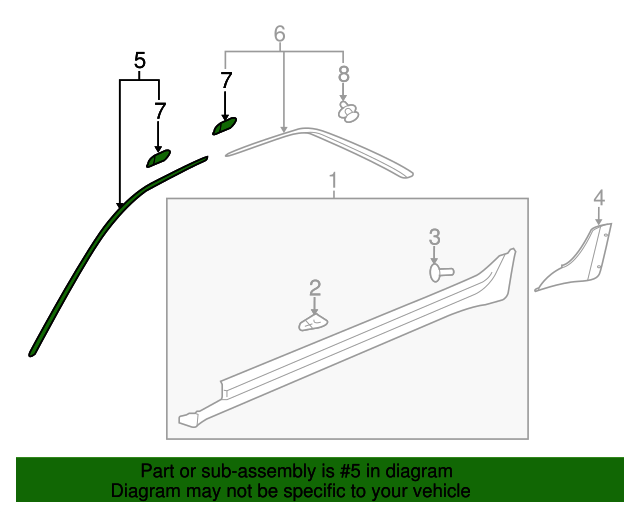 20082014 Cadillac CTS Passenger Side Body Side Window Reveal Molding