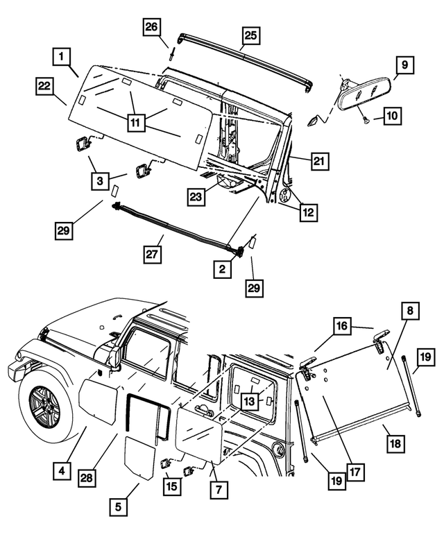 Window nd Strong Arm Back Glass Lift Support for Jeep Wrangler 2007-2010