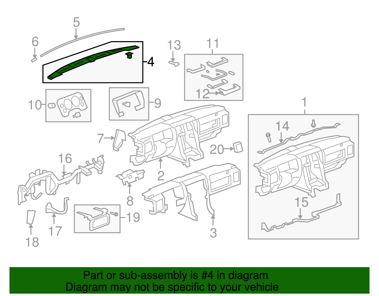 Panel Assembly-I/P Upper Tr (W/ Windshield  Defr Noz G*Ebony - GM (25913318)