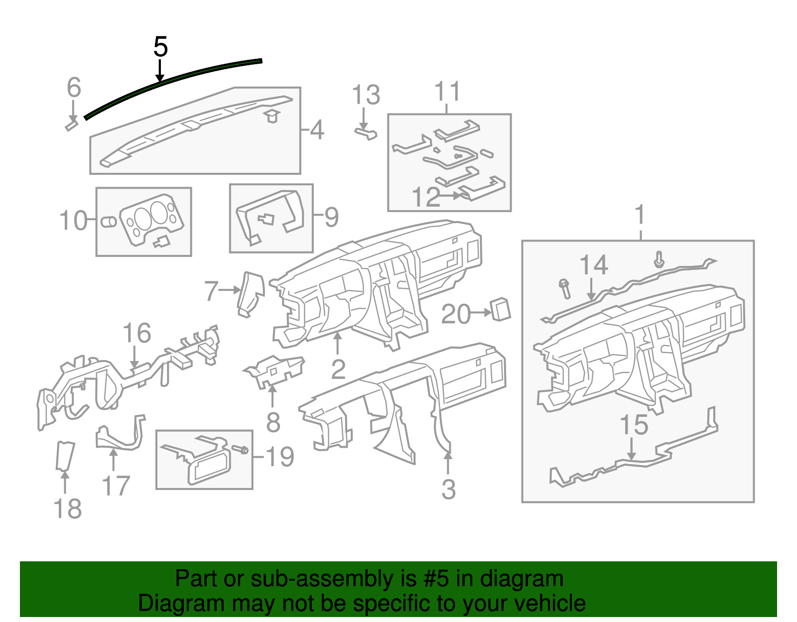 Passenger Side Instrument Panel Upper Trim Panel Seal (15890468)