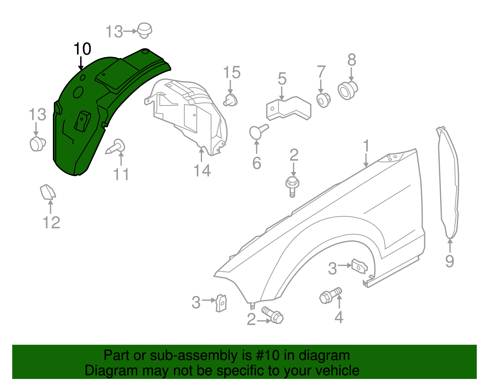 Fender Liner For Ford Mustang 2010-2014 Front Driver Side Inner
