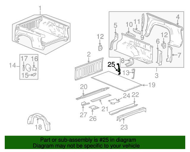 20042012 GM Driver Side Pickup Box Side Panel Front Brace 15102440