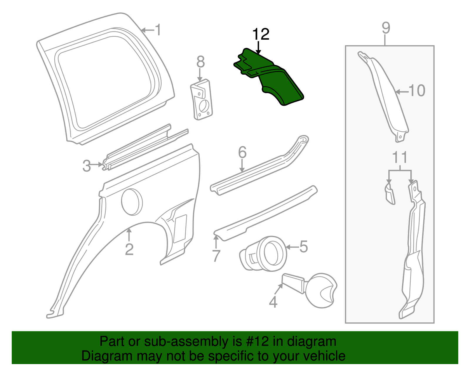 Extension Assembly, Black Body Pillar Otr Upper Panel       <Use 1C4J - GM (12453786)