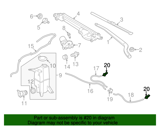 20072021 Toyota Tundra Windshield Washer Nozzle (Left, Front) 85381