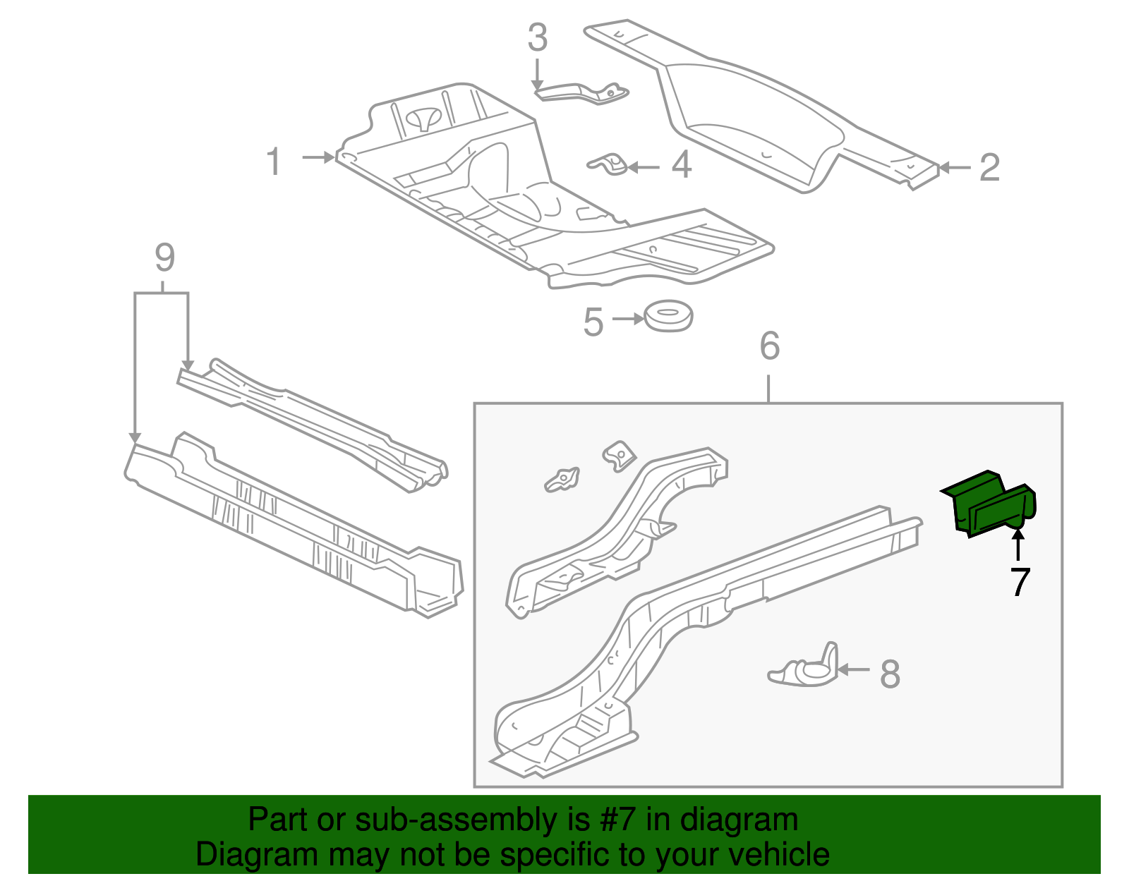 Passenger Side Rear Compartment Floor Panel Rail Extension - GM (25703995)