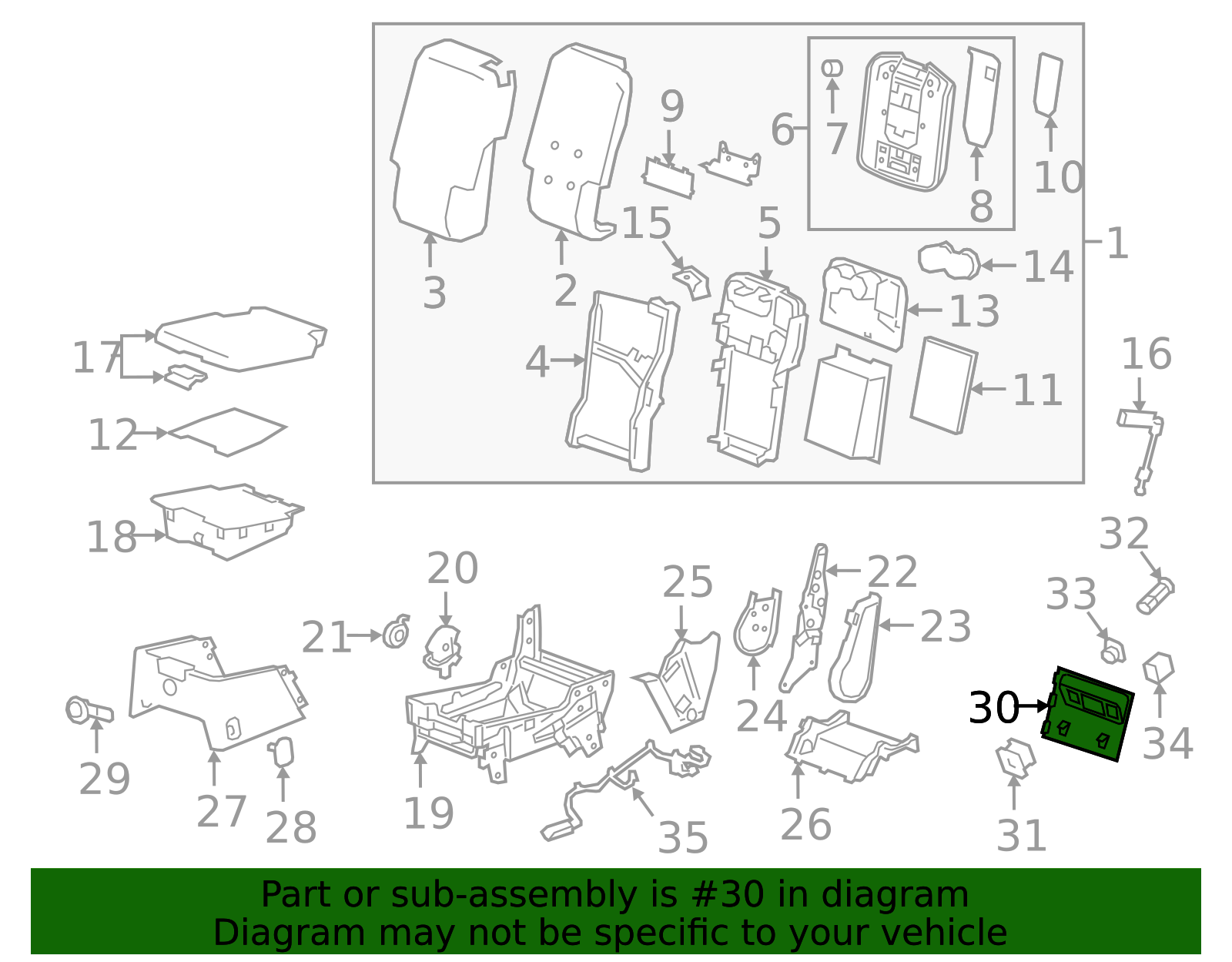 Black Front Seat Back Rear Center Cover - GM (84458132)