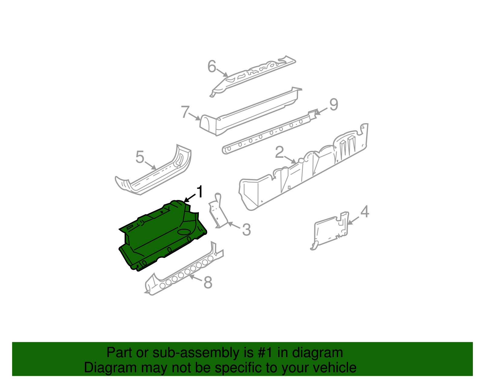 Rear Passenger Side Inner Rocker Panel with Front Seat Anchor Plate and Reinforcement - GM (88937492)