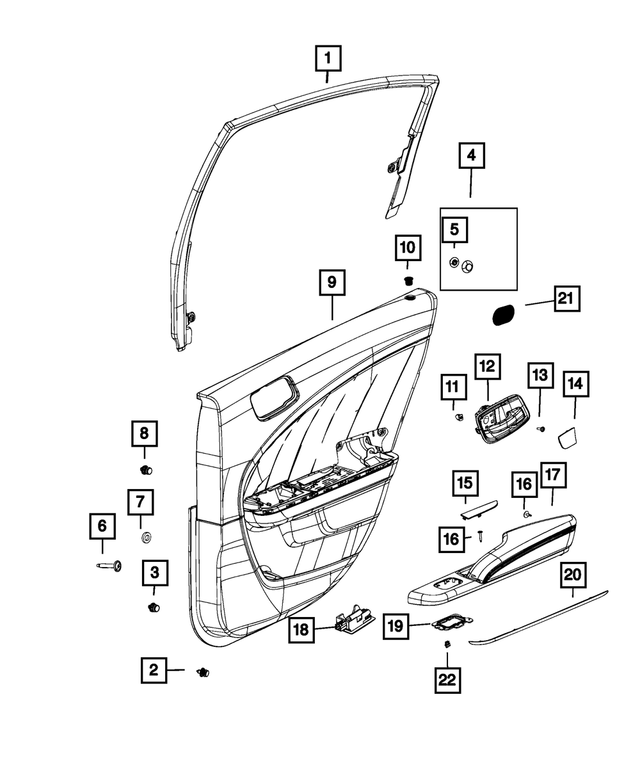 6XM961K5AC Rear Door Trim Panel Assembly, Right 20202022 Dodge