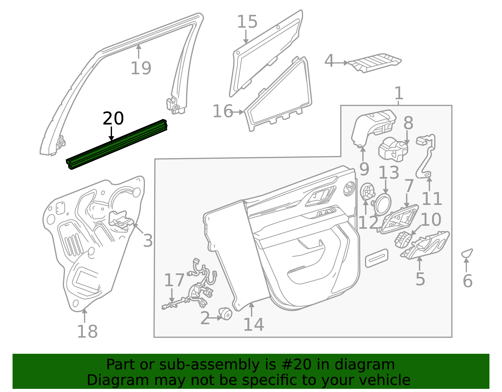 Rear Driver Side Door Window Inner Sealing Strip - Cadillac (84128186)