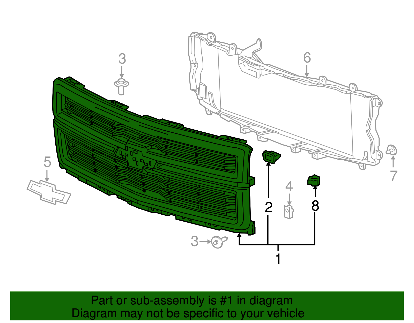 2014-2015 Chevrolet Silverado 1500 Front Grille 23259619 | TascaParts.com