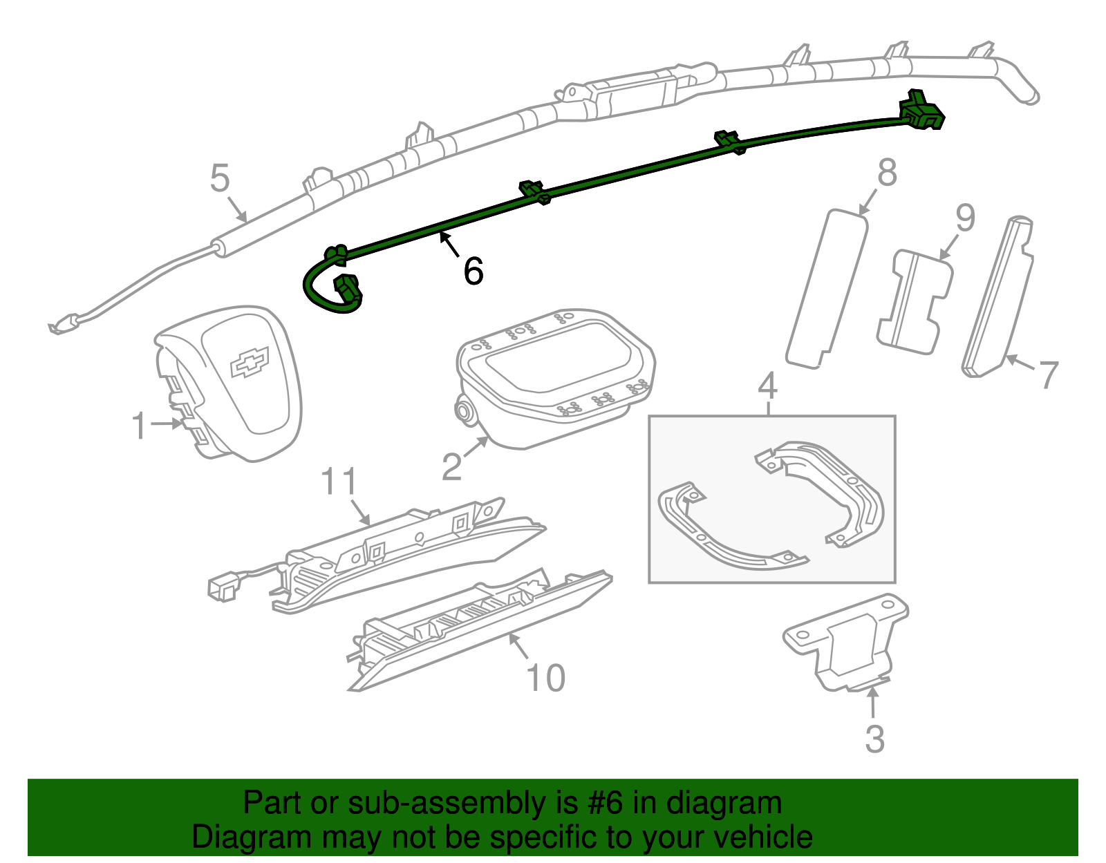 Driver Side Roof Side Rail Airbag Wiring Harness - GM (96949986)