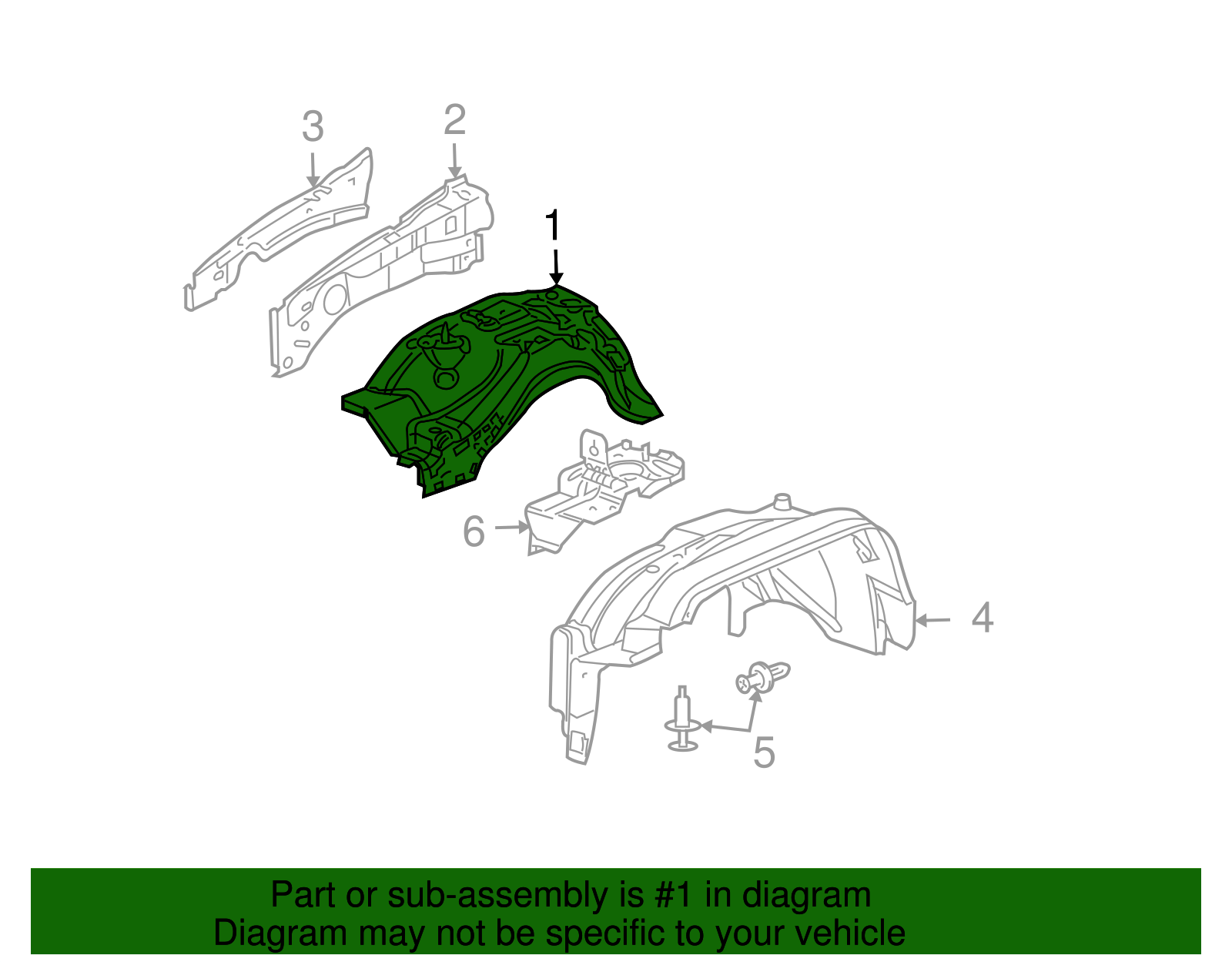 Passenger Side Wheelhouse Panel Assembly with Nuts, Stud, and Reinforcement - GM (25909209)
