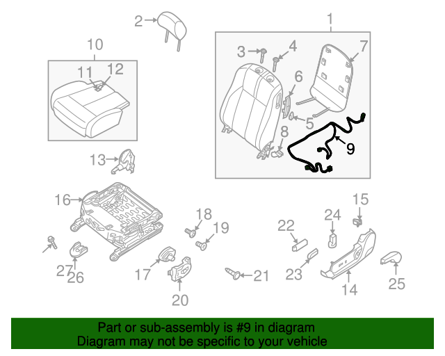 20112013 Nissan Altima Power Seat Wiring Harness Driver's Side (LH) 87021ZX59B