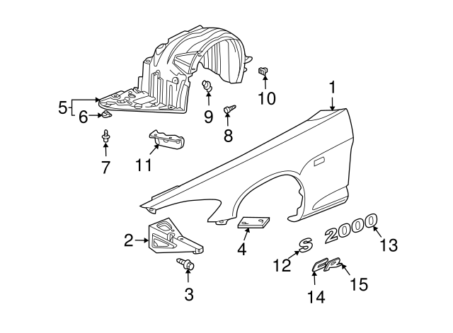 HONDA OEM 01-09 S2000-Fender Trim-Front Right 04642S2AA02ZZ HONDA OEM 01-09 S2000-Fender Trim-Front Right 04642S2AA02ZZ