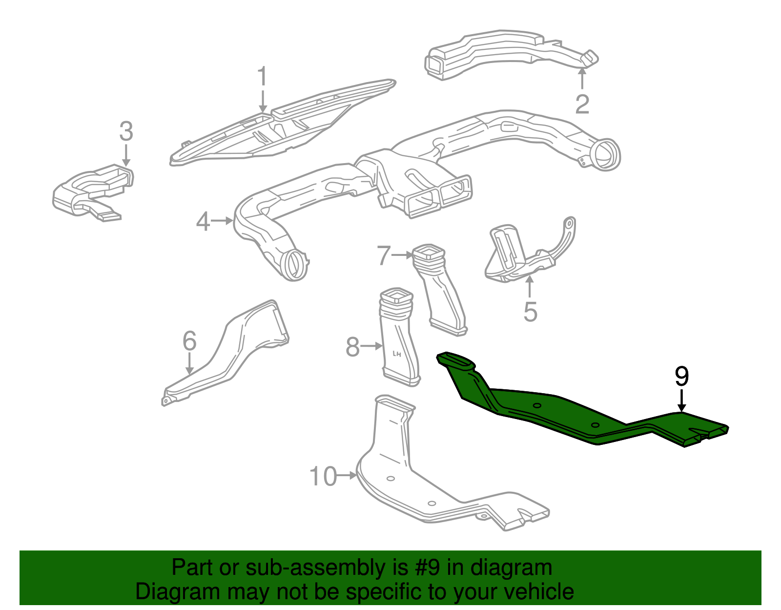Rear Passenger Side Floor Air Outlet Duct - GM (95028959)