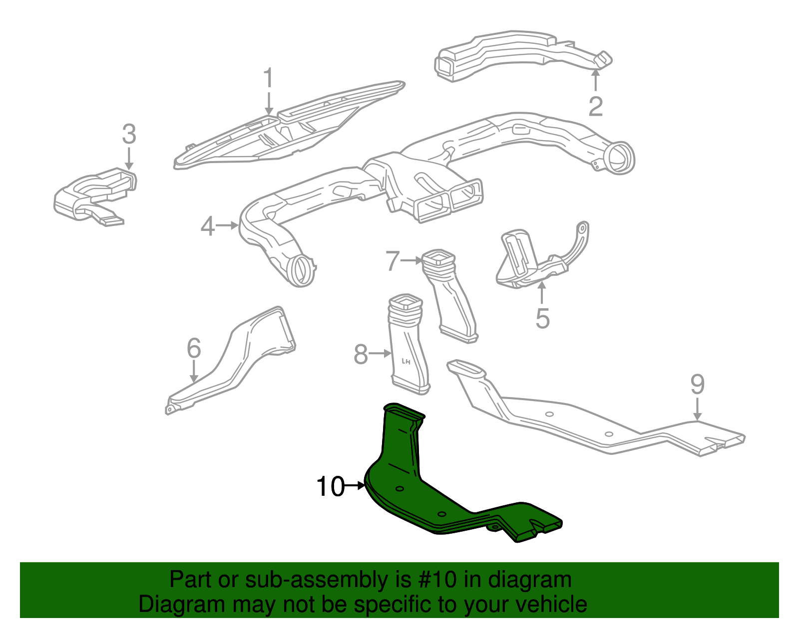 Rear Driver Side Floor Air Outlet Duct - GM (95028958)