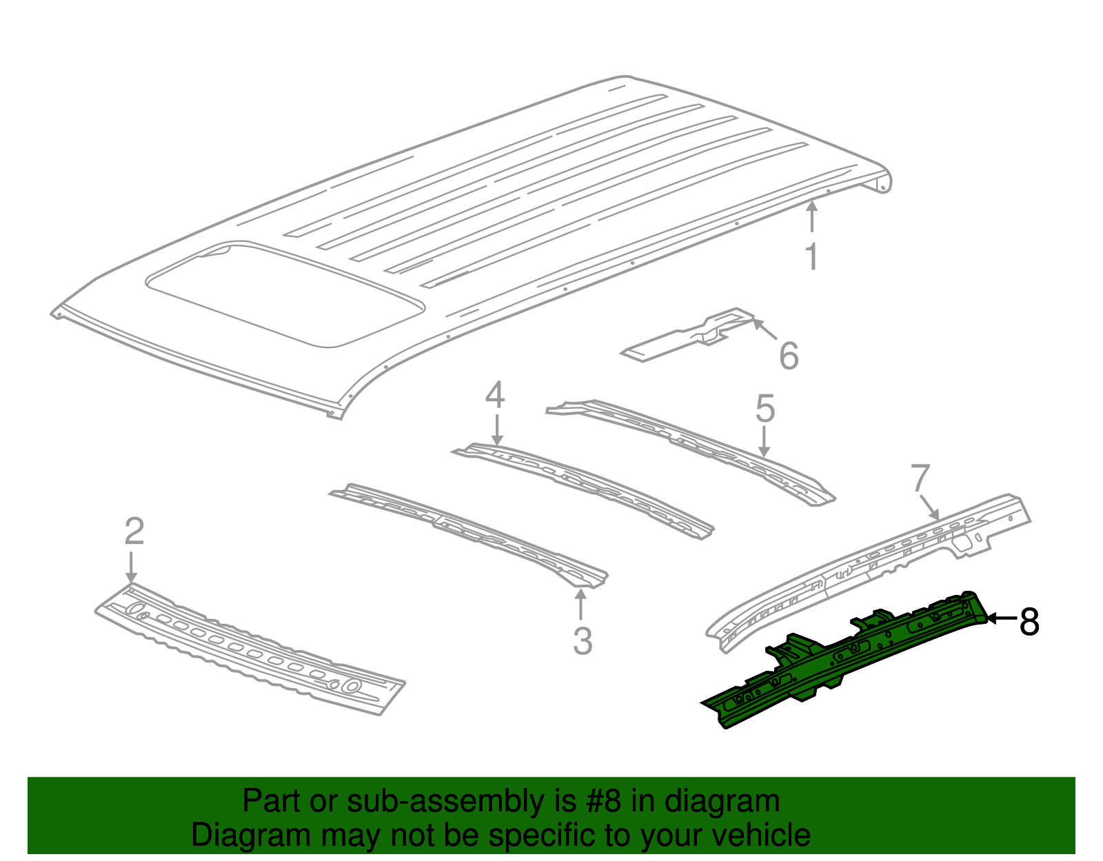 Driver Side Roof Inner Side Rail - GM (84308331)