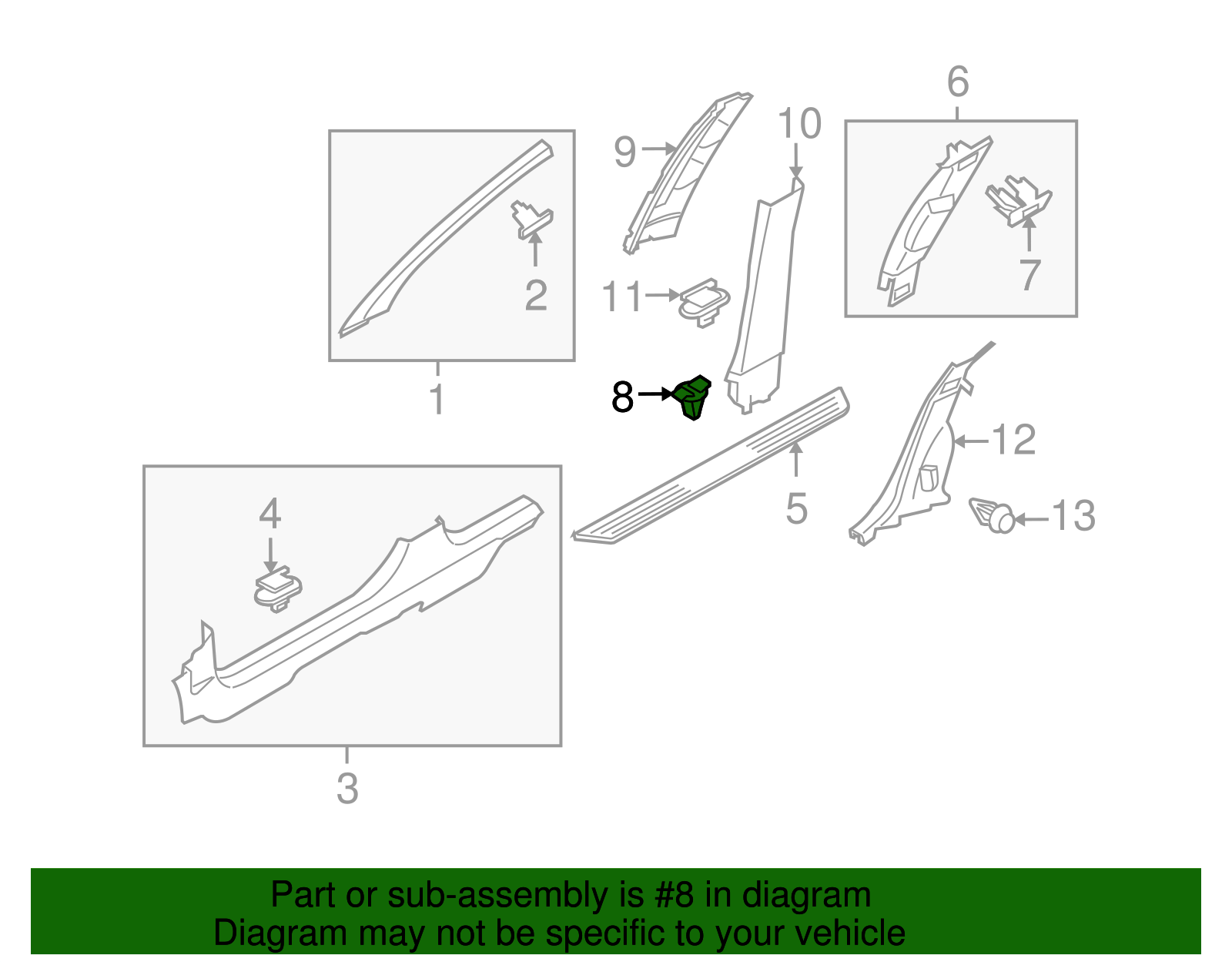 Center Pillar Trim Panel Retainer - Cadillac (90355465)
