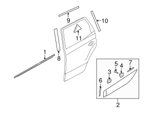 Genuine Hyundai Front Left Door Side Molding – For 2010-2015 Tucson, 877212S000, Black, Matte, Clip-On