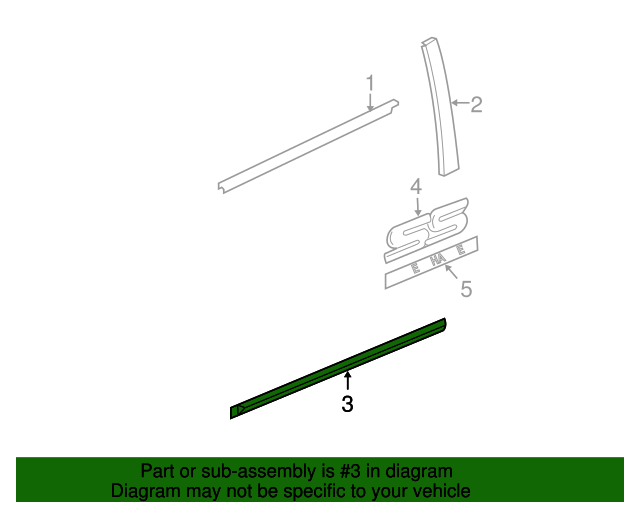 15234533 Body Side Molding 2005-2006 Chevrolet Cobalt | GM Parts Club