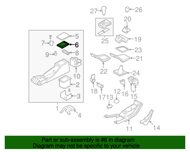 20052007 Subaru Impreza 20052007 Subaru Impreza Center Console Lid