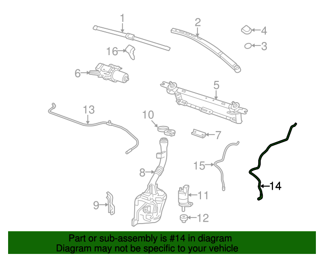 20102017 GM Windshield Washer Pump Hose 22828407