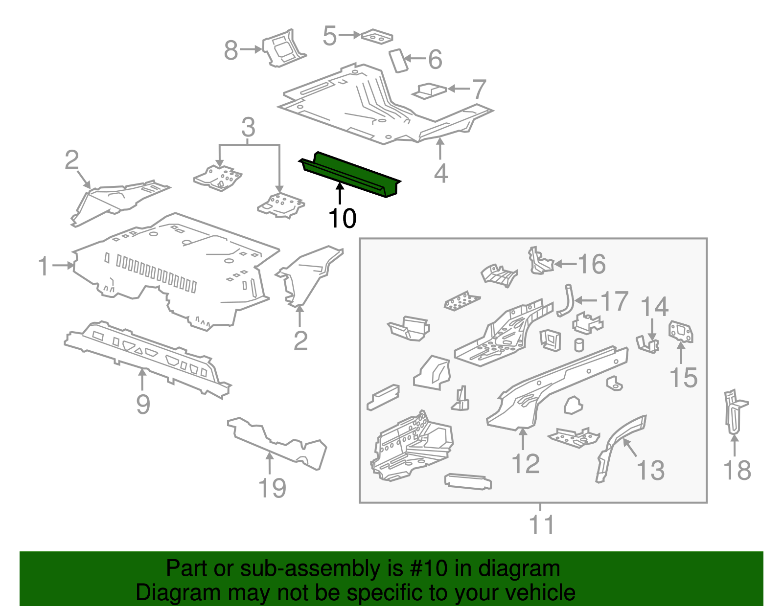 Number 5 Underbody Cross Sill with Bracket, Reinforcements, and Studs - GM (95090151)