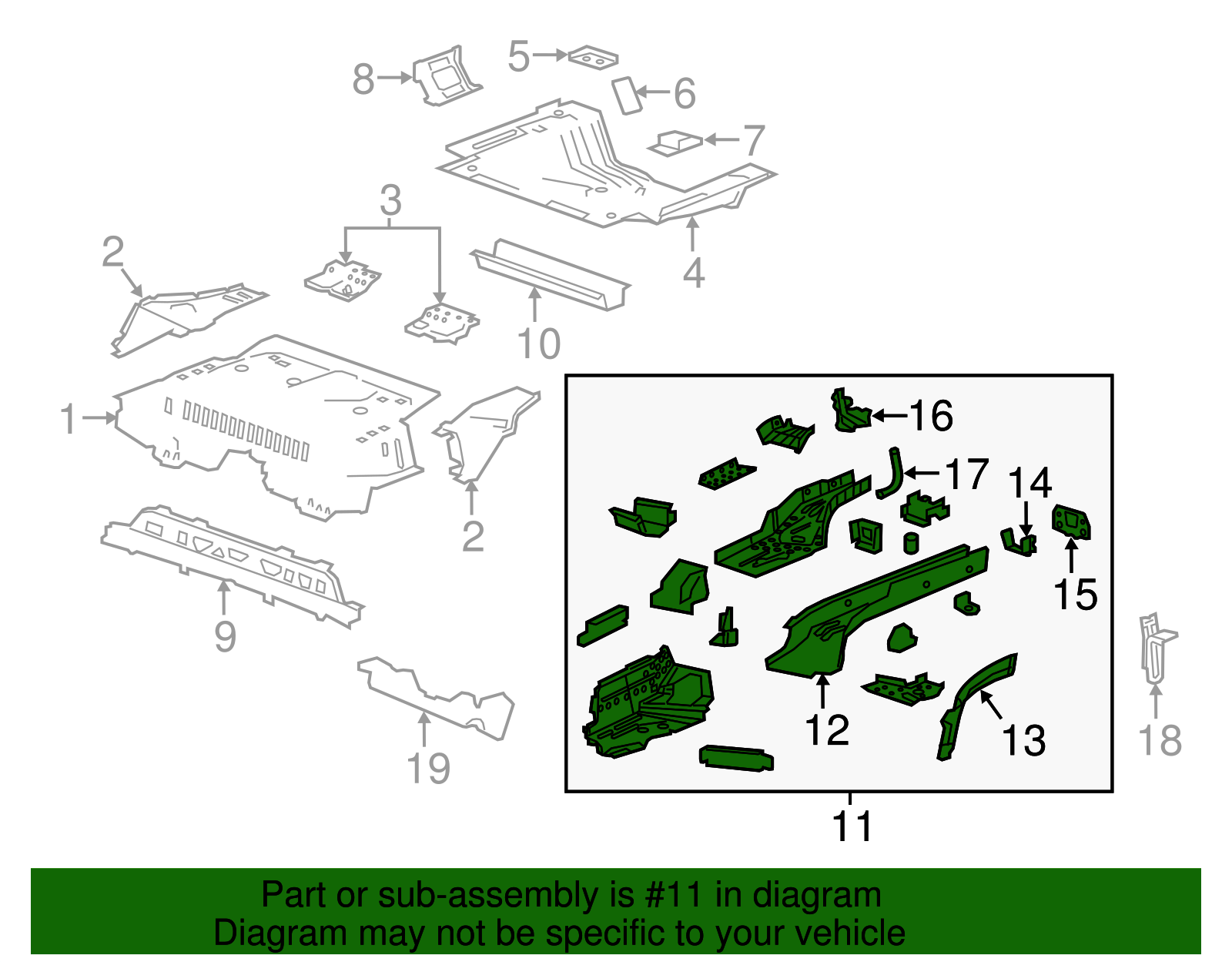 Rear Driver Side Underbody Rail Assembly - GM (95414159)
