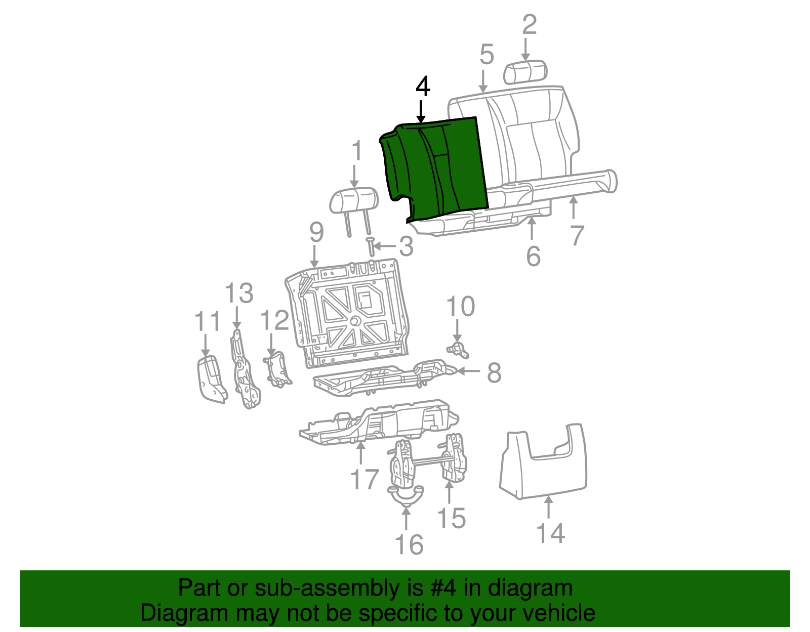 Rear Driver Side Seat Back Pad - GM (89043541)