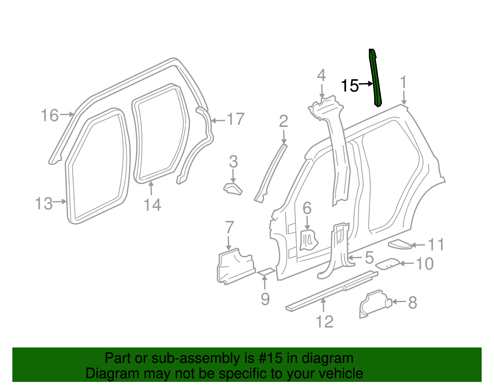 Driver Side Rear Door Front Auxiliary Weatherstrip - Buick (25775652)