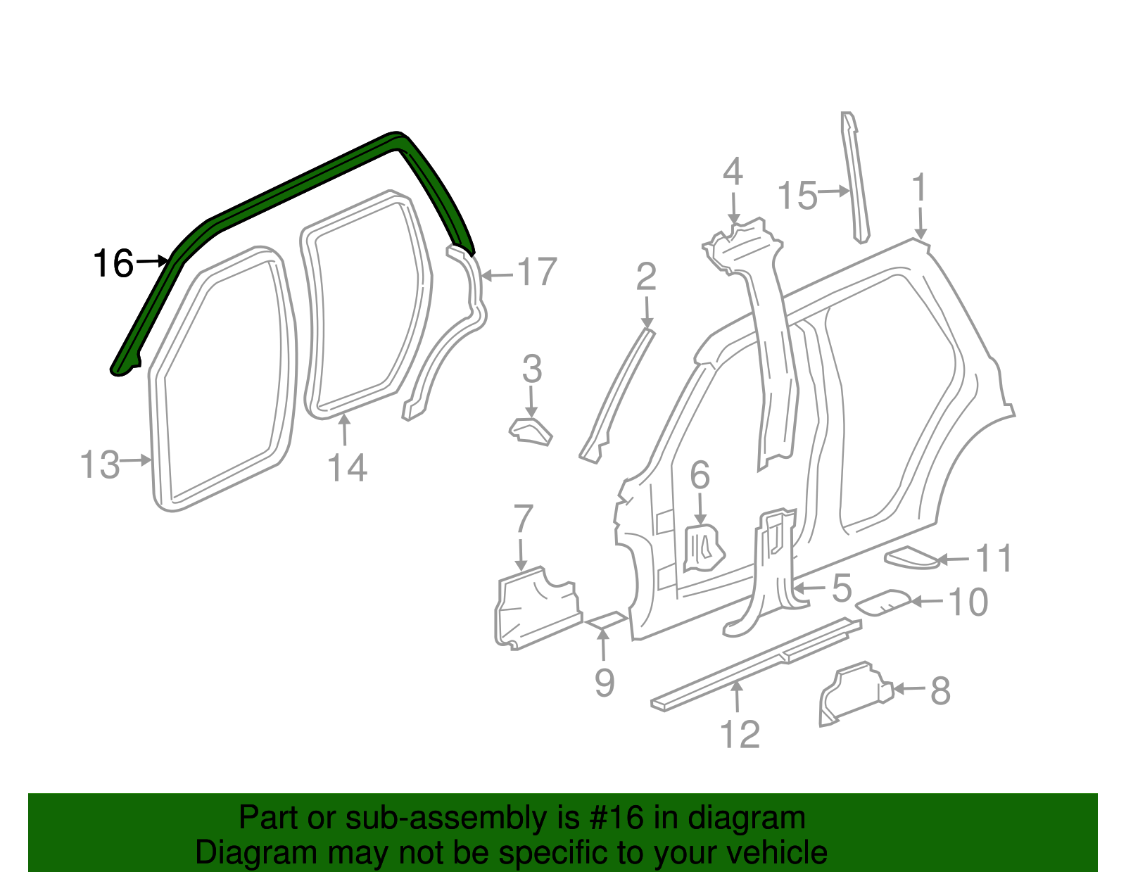 Front and Driver Side Rear Door Upper Auxiliary Weatherstrip - Buick (25775613)
