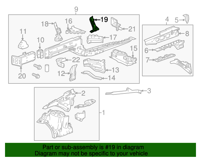 20132020 GM Passenger Side Engine Compartment Inner Side Rail Gusset