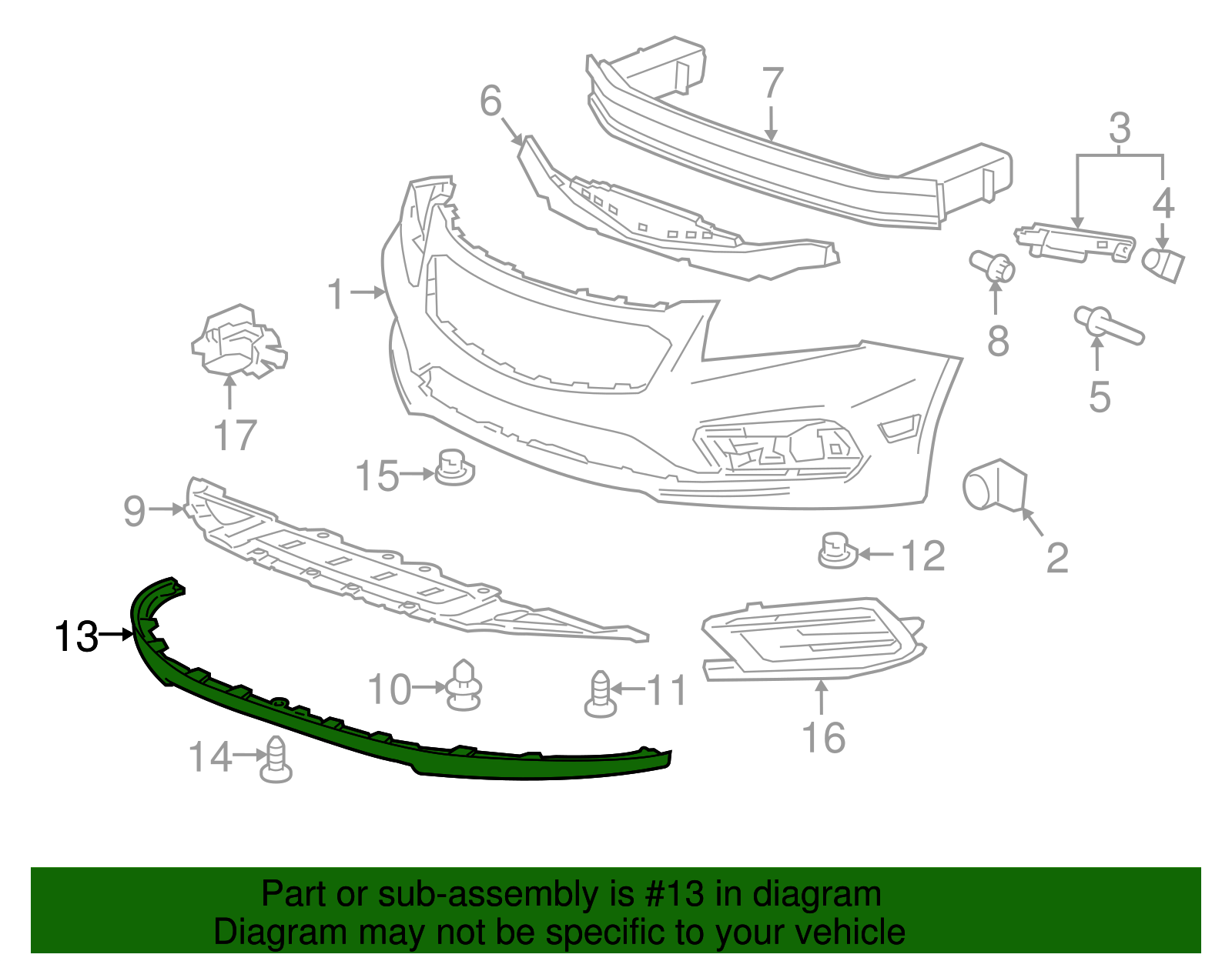 Anthracite Front Bumper Fascia Air Deflector - GM (96832929)