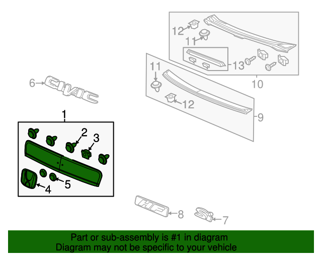 Genuine Honda 74890-TR3-A01ZG License Garnish Assembly Rear
