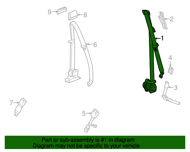 20152017 GM Dark Ash Gray Passenger Seat Belt with Retractor and Pre