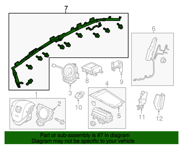 78870TR6A91 Module Assembly, R Side Curtain Airbag 20132015 Honda