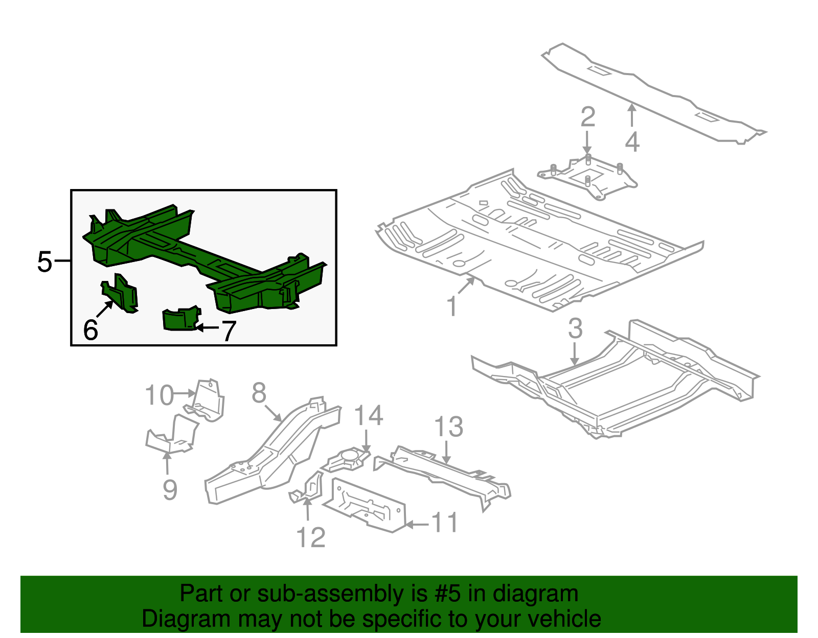 Number 4 Floor Panel Crossmember with Reinforcements, Panels, and Nuts - GM (96810942)