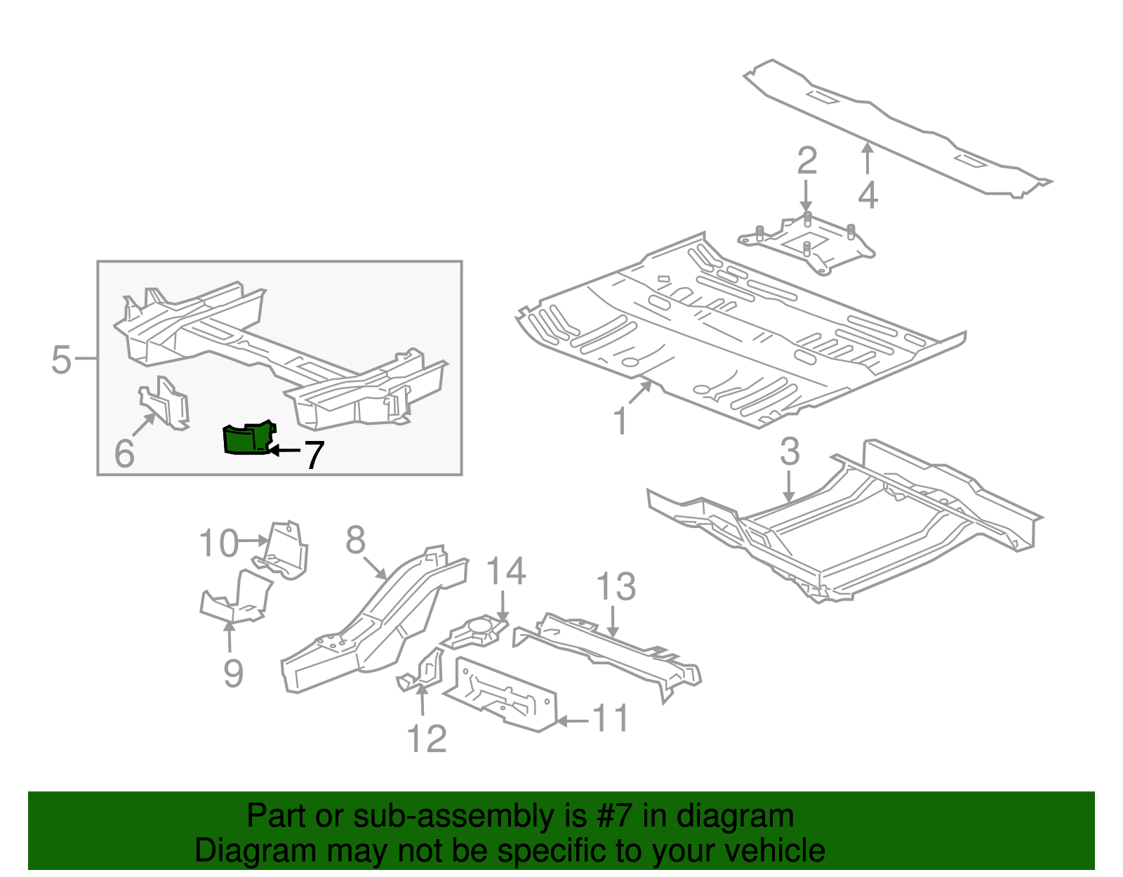 Driver Side Floor Panel Number 3 Cross Bar Extension - GM (96474167)