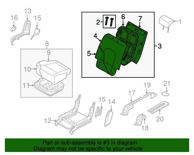 Right Genuine Hyundai 89400-3J050-V9C Second Seat Back Assembly Right Genuine Hyundai 89400-3J050-V9C Second Seat Back Assembly