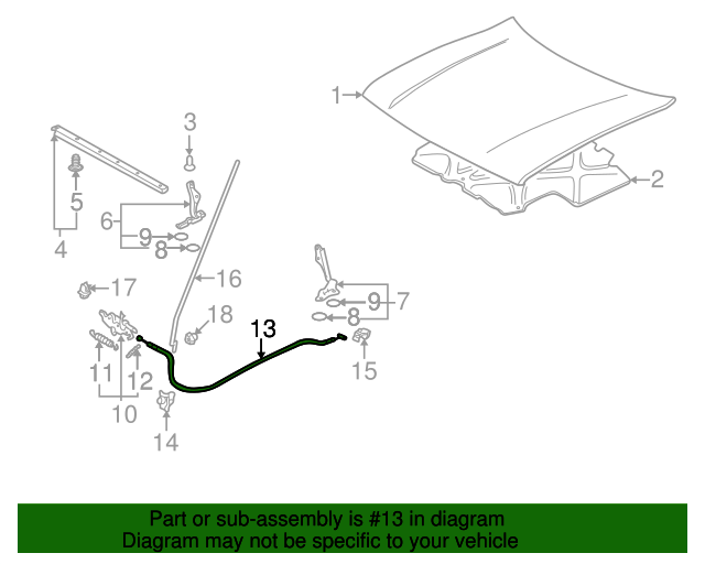 19952004 Toyota Hood Release Cable 5363004020 Toyota Parts