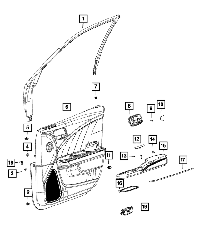 6BV361X9AE Front Door Trim Panel Assembly, Right 2019 Dodge Charger Mopar Wholesale Parts