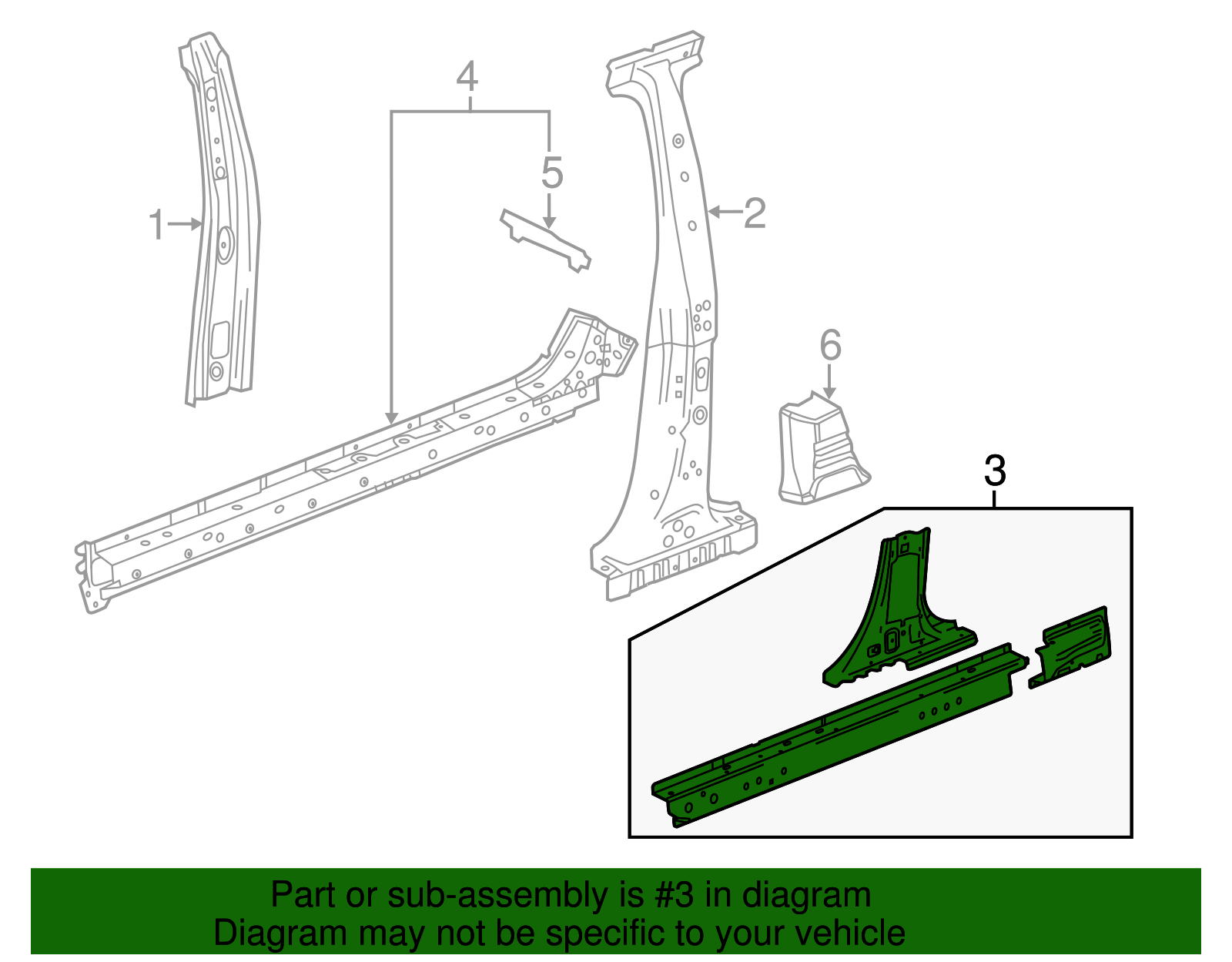 Passenger Side Inner Rocker Panel with Reinforcements and Bolt - GM (94534180)