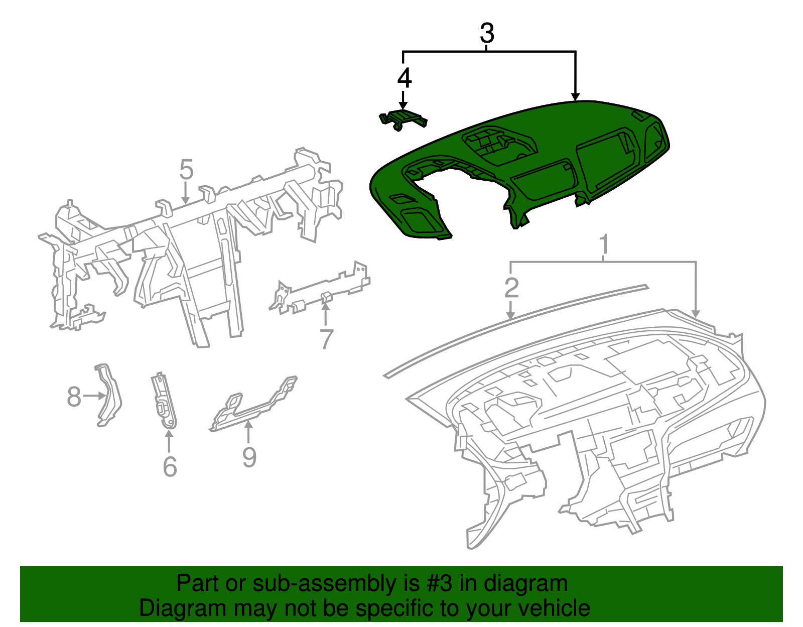 Jet Black Instrument Panel Upper Trim Panel - GM (95485771)